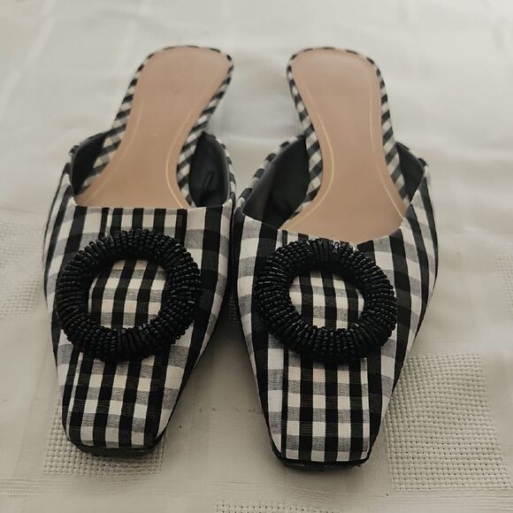 Black and White Checkered Women's Mules - Picture 11 of 16